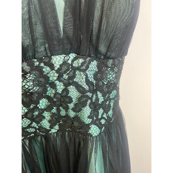 Cache Vintage Teal Black Y2k Fairy Halter Chiffon Fit & Flare Party Dress size 6 - Picture 4 of 7